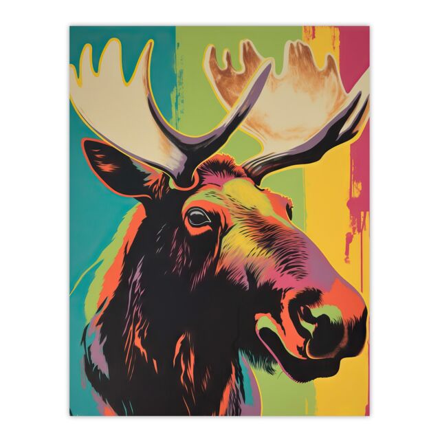 "Artery8 Wall Art Print Canadian Moose Psychedelic Animal Portrait Screen Artwork Vibrant Bold Bright Colourful Painting Poster - Size: W24"" x H32""" - image 1