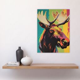 "Artery8 Wall Art Print Canadian Moose Psychedelic Animal Portrait Screen Artwork Vibrant Bold Bright Colourful Painting Poster - Size: W24"" x H32""" - thumbnail 4