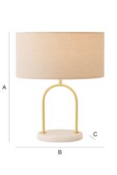 ValueLights Rachel Brushed Gold Arch Marble Base Table Lamp with Natural Lamp Shade & Bulb in Off-White - thumbnail 7