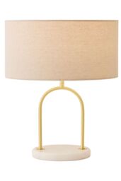 ValueLights Rachel Brushed Gold Arch Marble Base Table Lamp with Natural Lamp Shade & Bulb in Off-White - thumbnail 6
