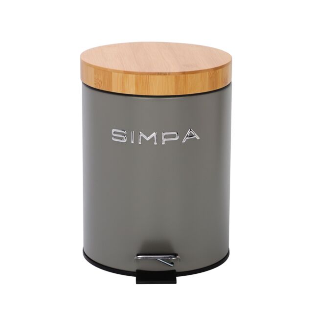 simpa 5L Soft-Closing Pedal Dustbin with Bamboo Lid in Grey - image 1
