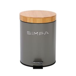 simpa 5L Soft-Closing Pedal Dustbin with Bamboo Lid in Grey