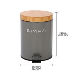 simpa 5L Soft-Closing Pedal Dustbin with Bamboo Lid in Grey - thumbnail 5