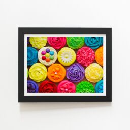 "Warren Reed - Designer Bright Colourful Cupcakes Framed Art Print in Black - Size: W16"" x H24""" - thumbnail 2