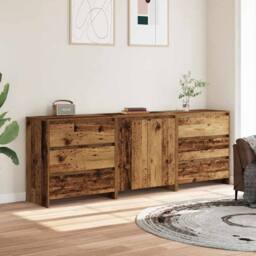 Berkfield Home 3 Piece Sideboard Old Wood Engineered Wood in Brown - thumbnail 3