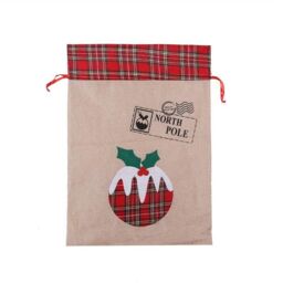 Shatchi Large Santa Sack Stocking Printed Pattern Burlap Hessian Linen Xmas Sock Christmas Hanging Gift Bags Home Decorations Snow in Brown