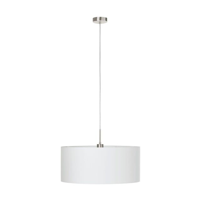 Loops Pendant Light Colour Satin Nickel Steel Shade White Fabric Bulb E27 1x60W in Metallics - image 1