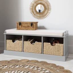 Nöa and Nani Stockholm Storage Bench with 3 Brown Baskets in Silk Grey - thumbnail 1