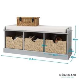Nöa and Nani Stockholm Storage Bench with 3 Brown Baskets in Silk Grey - thumbnail 7