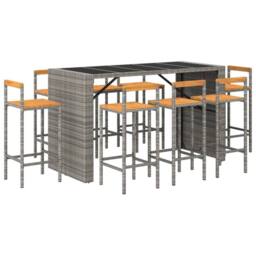 Berkfield Home 9 Piece Garden Bar Set Grey Poly Rattan& Solid Wood Acacia - thumbnail 3