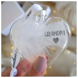 Amaya Rose Ltd In Memory of GRANDPA Feather Heart Bauble Gift Boxed in Clear - thumbnail 2