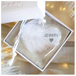 Amaya Rose Ltd In Memory of GRANDPA Feather Heart Bauble Gift Boxed in Clear - thumbnail 4