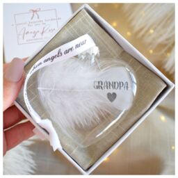Amaya Rose Ltd In Memory of GRANDPA Feather Heart Bauble Gift Boxed in Clear - thumbnail 1