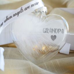 Amaya Rose Ltd In Memory of GRANDPA Feather Heart Bauble Gift Boxed in Clear - thumbnail 5