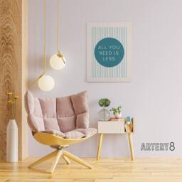 "Artery8 All You Need Is Less Circle Stripes Teal Simple Canvas Wall Art Print in Blue - Size: W24"" x H32""" - thumbnail 3
