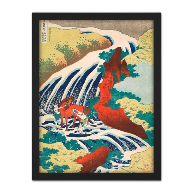 "Artery8 Wall Art Print Katsushika Hokusai Yoshitsune Falls Large Framed Wall Décor Art in Light Oak - Size: W18"" x H24""" - image 1
