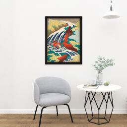 "Artery8 Wall Art Print Katsushika Hokusai Yoshitsune Falls Large Framed Wall Décor Art in Light Oak - Size: W18"" x H24""" - thumbnail 2