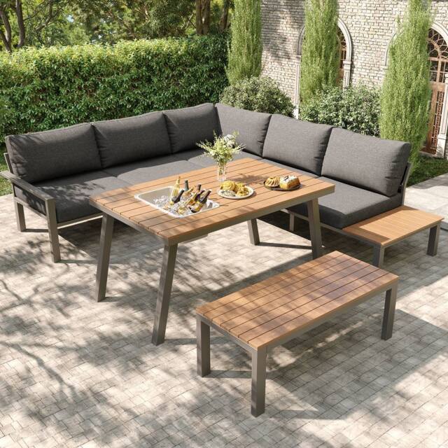 Direct Wicker Modern Garden Sofa Set, Outdoor Furniture Set for 6-7 People in Dark Grey - Size: 6 Person
