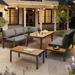 Direct Wicker Modern Garden Sofa Set, Outdoor Furniture Set for 6-7 People in Dark Grey - Size: 6 Person - thumbnail 7