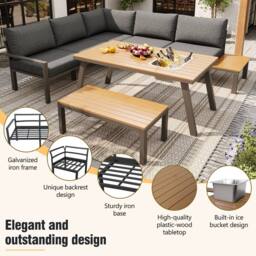 Direct Wicker Modern Garden Sofa Set, Outdoor Furniture Set for 6-7 People in Dark Grey - Size: 6 Person - thumbnail 2