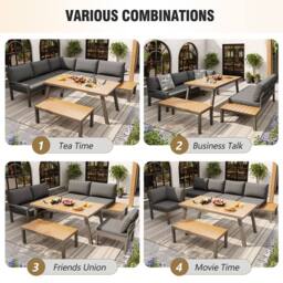 Direct Wicker Modern Garden Sofa Set, Outdoor Furniture Set for 6-7 People in Dark Grey - Size: 6 Person - thumbnail 4