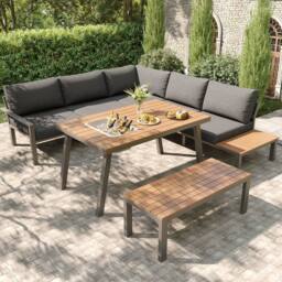 Direct Wicker Modern Garden Sofa Set, Outdoor Furniture Set for 6-7 People in Dark Grey - Size: 6 Person - thumbnail 1