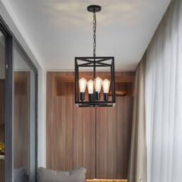 NIVOR 4-Light Vintage Lantern Pendant Industrial Metal Cage Chandeliers in Black - thumbnail 5