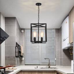 NIVOR 4-Light Vintage Lantern Pendant Industrial Metal Cage Chandeliers in Black - thumbnail 6