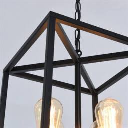 NIVOR 4-Light Vintage Lantern Pendant Industrial Metal Cage Chandeliers in Black - thumbnail 7
