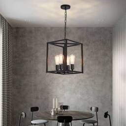 NIVOR 4-Light Vintage Lantern Pendant Industrial Metal Cage Chandeliers in Black - thumbnail 4