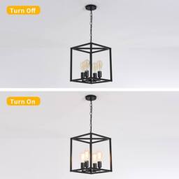 NIVOR 4-Light Vintage Lantern Pendant Industrial Metal Cage Chandeliers in Black - thumbnail 3