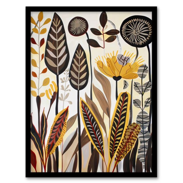"Artery8 Rustic Abstract Wildflowers Painting Folk Art Framed Art Print in Brown - Size: W12"" x H16""" - image 1