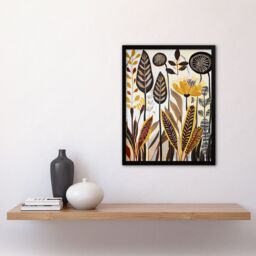 "Artery8 Rustic Abstract Wildflowers Painting Folk Art Framed Art Print in Brown - Size: W12"" x H16""" - thumbnail 4