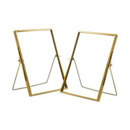 "Nicola Spring 2x Standing Metal Photo Frames - 5"" x 7"" Picture Display Poster Frame in Gold" - thumbnail 1