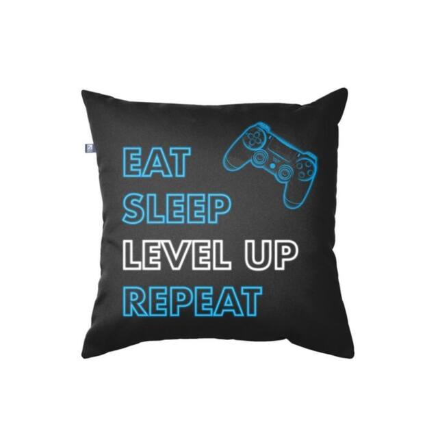 rucomfy Beanbags rucomfy Eat Sleep Level Up Repeat Cushion 45x45cm - Gamer Pillow - Size: 45x45 cm - image 1