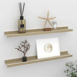 Berkfield Home Decorative Wall Shelves 2 pcs White & Sonoma Oak 60x9x3 cm - Size: 60 x 9 x 3 cm - thumbnail 2