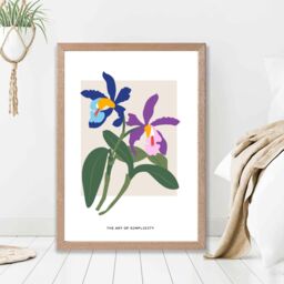 ARTZE Blue & Purple irises Flower Market Simplicity Framed Print SIZE: A4 with Oak Frame in Mid Blue - thumbnail 2
