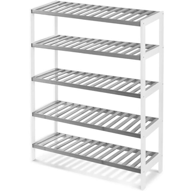 Keplin 5-Tier Bamboo Shoe Rack - Wooden Shoe Organiser with Large Capacity in Grey - image 1