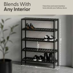 Keplin 5-Tier Bamboo Shoe Rack - Wooden Shoe Organiser with Large Capacity in White - thumbnail 2