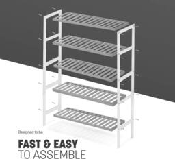 Keplin 5-Tier Bamboo Shoe Rack - Wooden Shoe Organiser with Large Capacity in Grey - thumbnail 6