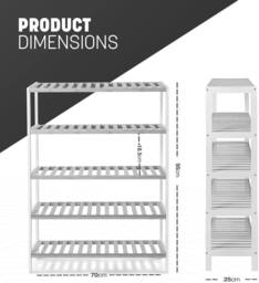 Keplin 5-Tier Bamboo Shoe Rack - Wooden Shoe Organiser with Large Capacity in Grey - thumbnail 2