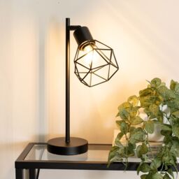 ValueLights Angus Metal Geometric Basket Shade Table Lamp with LED Bulb in Black - thumbnail 1
