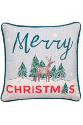 Fusion 'Merry Christmas Deer' Festive Print Velvet Filled Cushion in Green - Size: 43 cm x 43 cm - thumbnail 2