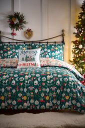 Fusion 'Merry Christmas Deer' Festive Print Velvet Filled Cushion in Green - Size: 43 cm x 43 cm - thumbnail 4