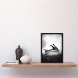 Artery8 Honey Badger in Bathtub Black White Surreal Framed Art Print in Grey - Size: A4 - thumbnail 4