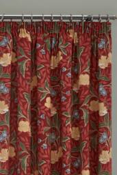 Dreams & Drapes 'Sandringham' 100% Cotton Pair of Pencil Pleat Curtains With Tie-Backs in Red - Size: 167 cm width x 137 cm drop - thumbnail 2