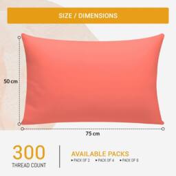 Grace 100% Egyptian Cotton Pack of 2 Pillowcases with Envelope Closure in Coral - Size: Standard Pillow Case - thumbnail 4