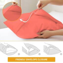 Grace 100% Egyptian Cotton Pack of 2 Pillowcases with Envelope Closure in Coral - Size: Standard Pillow Case - thumbnail 5