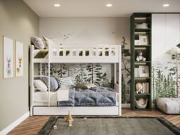 Flair Bea Wooden Bunk Bed with Trundle in White - Size: Single - thumbnail 2