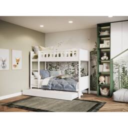 Flair Bea Wooden Bunk Bed with Trundle in White - Size: Single - thumbnail 1